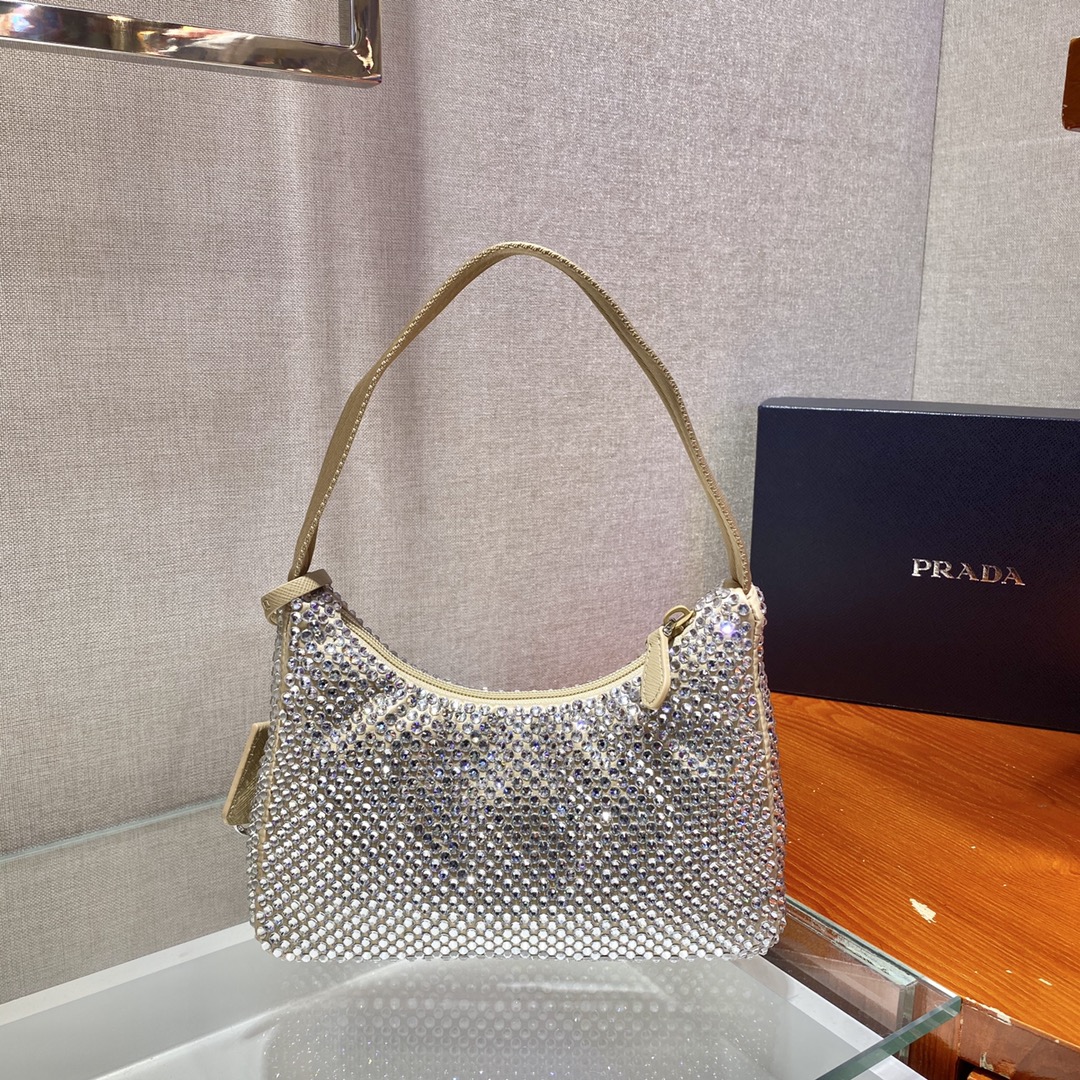 Prada Mini Duchesse And Crystal 2000 Hobo Bag Handbag Desert Beige 1NE515